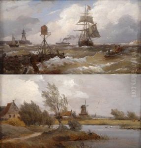 Kleine Marine (+ Fluslandschaft; 2 Works) by Albert Halle