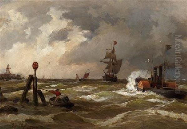 Schiffe In Rauher See An Der Kuste Vor Bremerhaven - view 1