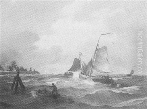 Mehrere Segelboote Auf Bewegter See Vor Hollandischer Kuste - view 1