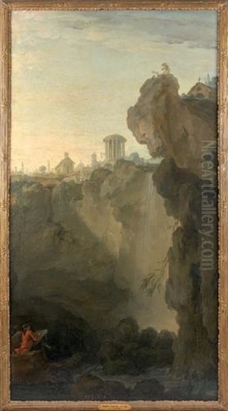 L'artiste Devant Les Cascatelles De Tivoli Et Le Temple De La Sibylle Monsieur Watelet Descendant Les Marches Du Capitole (2 Works) - view 1