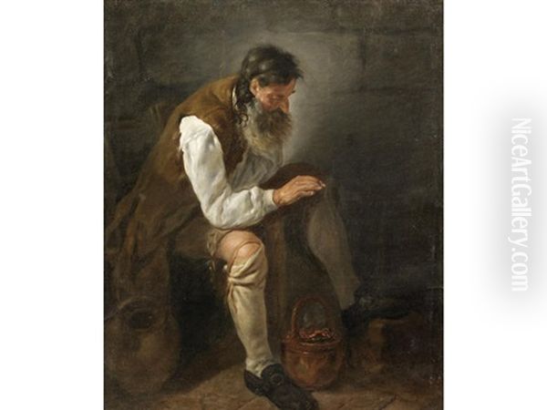 A Bearded Man Seated Before A Fireplace - view 1