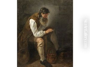 A Bearded Man Seated Before A Fireplace by Noel Halle