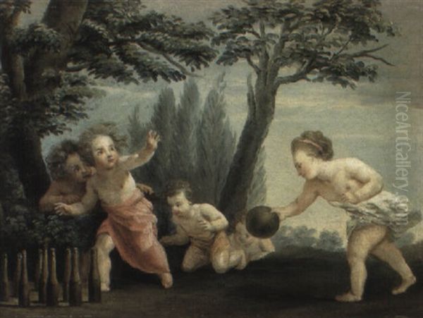 Enfants Jouant Aux Quilles Dans Un Paysage - view 1