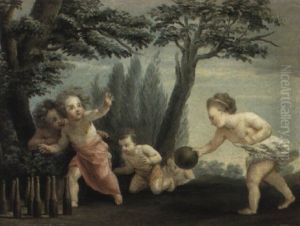Enfants Jouant Aux Quilles Dans Un Paysage Enfants Jouant Aux Quilles Dans Un Paysage