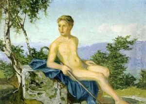 Male Nude In Landscape by Wilhelm Haller