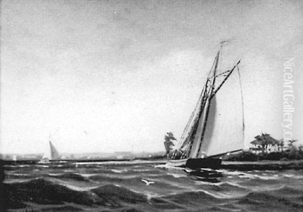 Coastal Scene With Gaff-rigged Boat - view 1