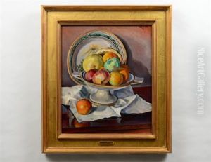 Still Life Of Fruit On A Table Top by Robert Hallowell