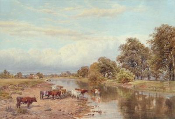 Riverscene In Summertime With Cattle Watering - view 1