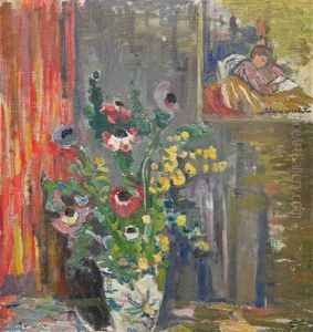 Interior Med Blomsterstilleben by Eric C. Hallstroem
