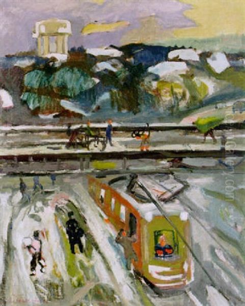 Vinterlandskap Med Sparvagn Och Folkliv - view 1
