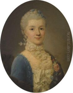 Portrait Of A Lady, Wearing A Blue Dress And Lace Collar by Giuseppe Baldrighi