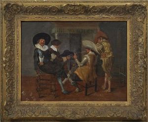 Vier Manner In Geselliger Runde Am Kamin by Dirck Hals