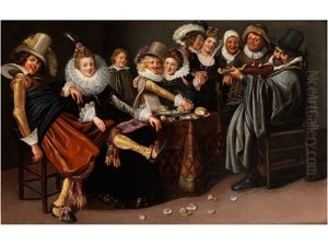 Illustre Tischgesellschaft Beim Austernessen Mit Einem Musikanten by Dirck Hals