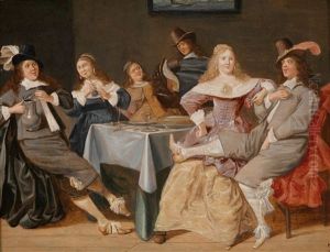 Eine Frohliche Gesellschaft An Einem Tisch by Dirck Hals
