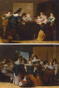 Compagnie Joyeuse - Interieur Avec Personnes Parlant Et Chien (2 Works)