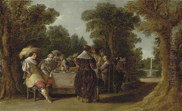 A Banquet With Elegant Company In A Wooded Landscape - view 1