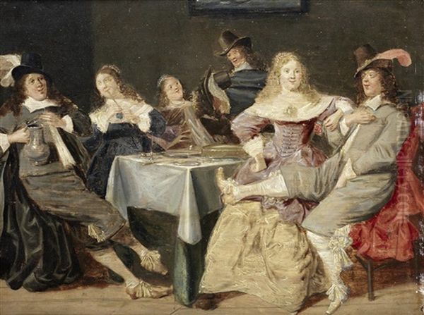 An Elegant Company Merrymaking In An Interior - view 1