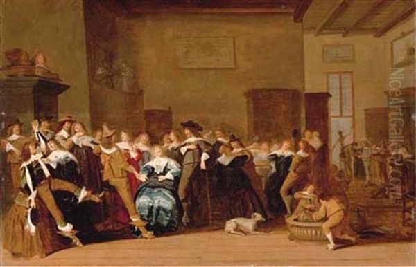 Elegant Company Merrymaking In An Interior With Death At The Door - view 1