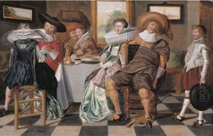 Elegant Figures At A Table In An Interior
