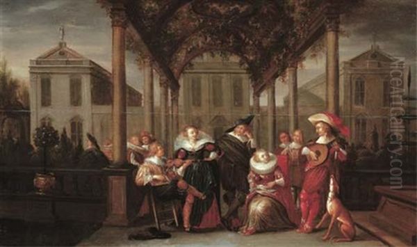 A Merry Company Playing Music Under A Flowered Porch In A Garden - view 1