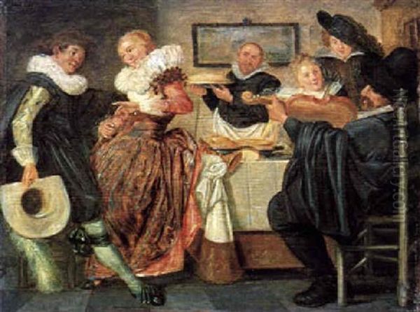 Elegante Gesellschaft Mit Einem Musikanten In Einem Wirsthaus - view 1