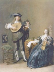 An Allegory Of Love-a Young Man Playing A Lute And A Young Woman Playing A Violin by Dirck Hals