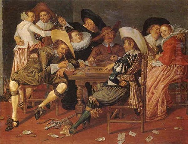 A Merry Company Playing Tric-trac, Drinking And Smoking In An Interior - view 1