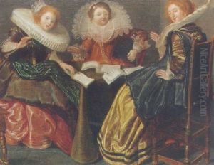 Three Women Singing In An Interior