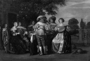Vornehme Gesellschaft Beim Kartenspiel Vor Einem Haus Im Park by Dirck Hals