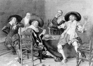 Cavaliers Drinking And Smoking At A Table In A Tavern by Dirck Hals