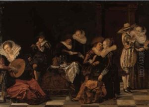 Elegant Company Making Music And Conversing In An Interior by Dirck Hals