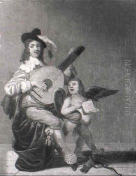Ein Mandolinenspieler Begleitet Amor Bei Einem Liebeslied - view 1