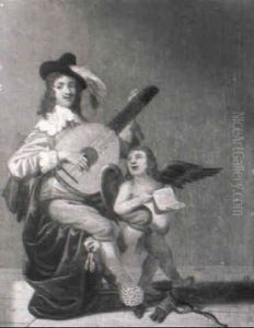 Ein Mandolinenspieler Begleitet Amor Bei Einem Liebeslied by Dirck Hals