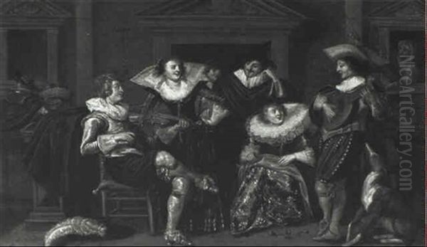 Elegant Figures On A Terrace Making Music - view 1