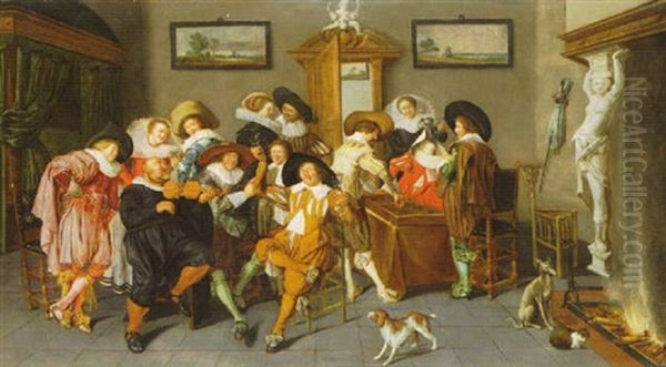 Elegant Company Drinking, Making Music And Playing          Backgammon In An Interior - view 1