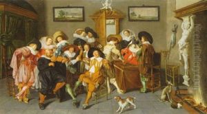 Elegant Company Drinking, Making Music And Playing          Backgammon In An Interior by Dirck Hals
