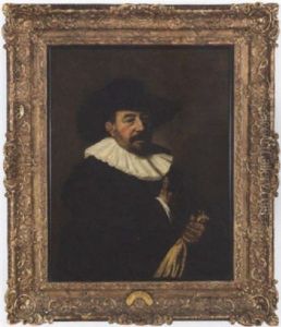Portrait Of A Gentleman In A Black Coat And White Collar, Holding A Pair Of Gloves