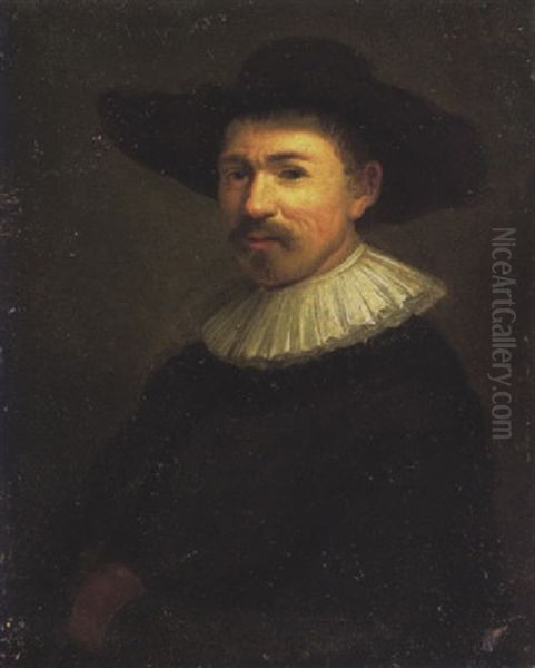 Portrait Of A Man, In A Black Coat And Hat, With A White Collar - view 1