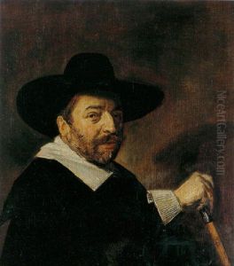 Portrait Of A Man Dressed In Black With A White Collar And Cuffs And Holding A Silver-topped Cane by Frans Hals