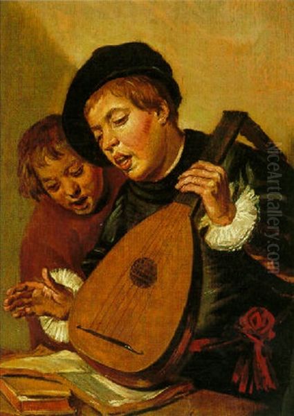Two Boys Singing, One Holding A Lute - view 1