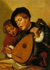 Two Boys Singing, One Holding A Lute by Frans Hals