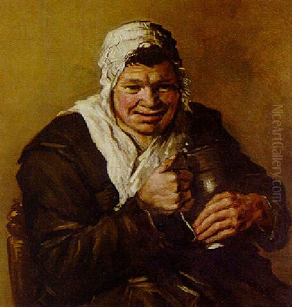 A Seated Woman Holding A Jug - view 1