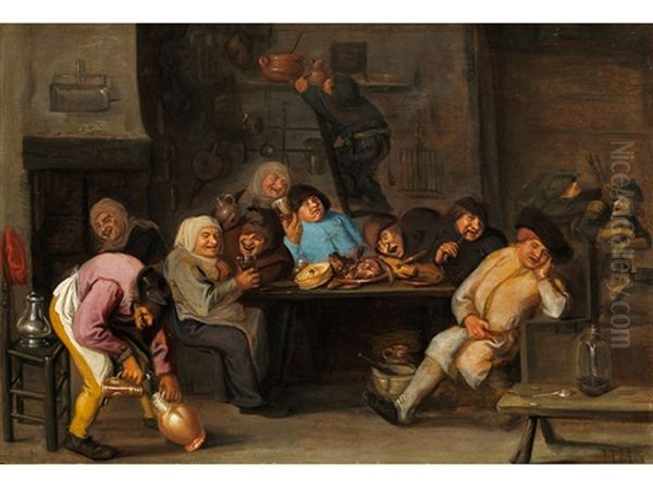 Zechende Bauern In Einer Kuchenstube - view 1