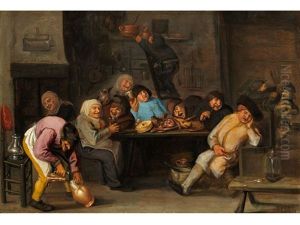 Zechende Bauern In Einer Kuchenstube by Harmen Hals