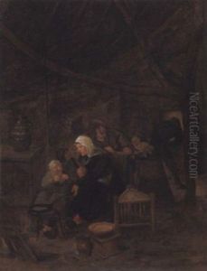 Het Bakken Van De Pannekoeken, Frau Beim Backen Von Pfannkuchen by Harmen Hals