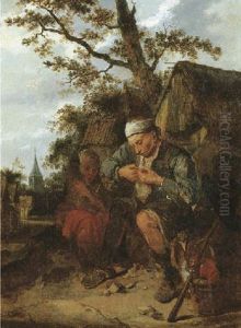 Peasants Seated Outside The Farmhouse by Harmen Hals