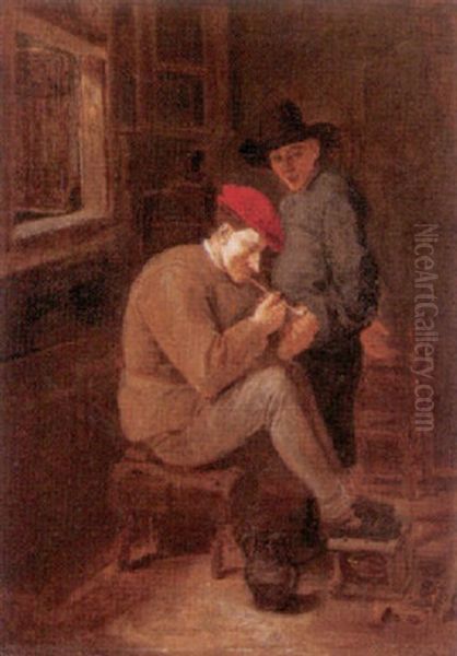 A Peasant Interior With A Man Lighting A Clay Pipe, Another Figure Standing Beside Him - view 1