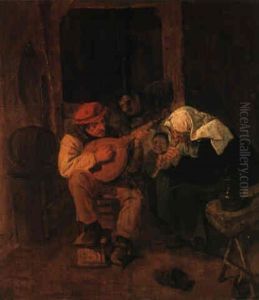 The Sense Of Hearing: Boors Making Music In A Tavern by Harmen Hals
