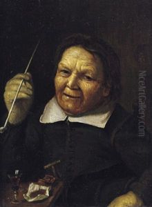 Bildnis Einer Alten Frau Mit Einer Pfeife Vor Einem Gefullten Weinglas