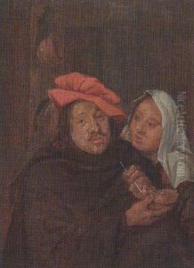A Peasant Smoking With A Maid In An Interior by Johannes Fransz Hals